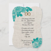 Huwelijksuitnodiging Blauwgroen rozen op linnen Kaart (Achterkant)