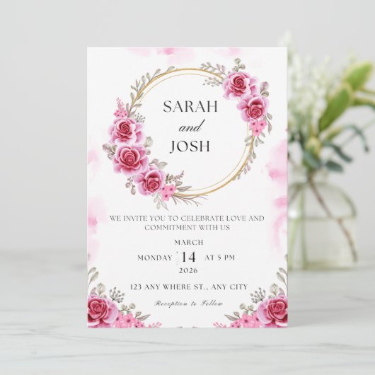 Huwelijksuitnodiging Bloemen Kaart (Staand voorkant)