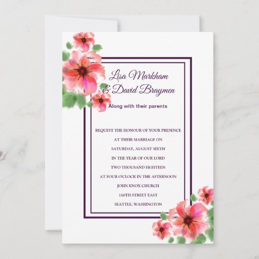 Huwelijksuitnodiging - Bloemen Kaart (Voorkant)