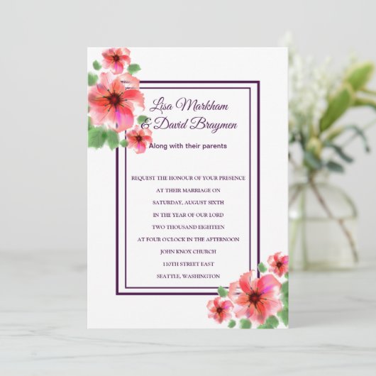 Huwelijksuitnodiging - Bloemen Kaart (Staand voorkant)