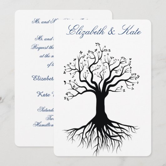 Huwelijksuitnodiging Boom Silhouet, Bos, Aangepast Kaart (Voorkant / Achterkant)