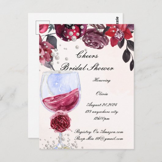 huwelijksuitnodiging bordeaux briefkaart (Voorkant / Achterkant)