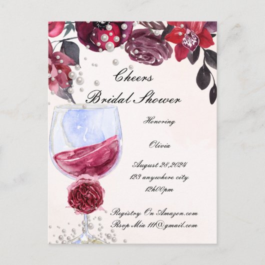 huwelijksuitnodiging bordeauxrood briefkaart (Voorkant)