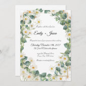 Huwelijksuitnodiging Botanische Eucalyptus Daisy Kaart (Voorkant / Achterkant)