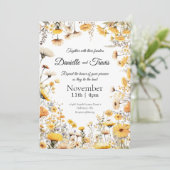 Huwelijksuitnodiging botanische wilde bloemen geel kaart (Staand voorkant)