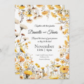 Huwelijksuitnodiging botanische wilde bloemen geel kaart (Voorkant / Achterkant)