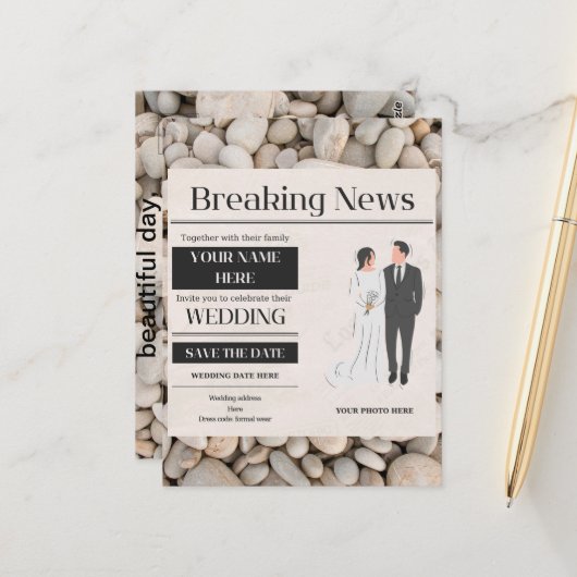 huwelijksuitnodiging briefkaart (Voorkant / Achterkant in situ)