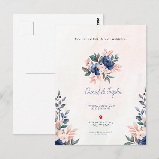 huwelijksuitnodiging briefkaart (Voorkant / Achterkant)