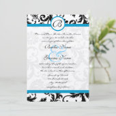 Huwelijksuitnodiging Bright Aqua Damask Swirls 13  Kaart (Staand voorkant)
