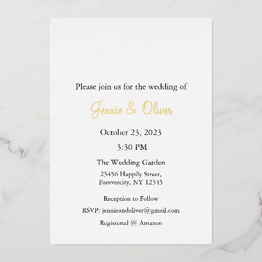 Huwelijksuitnodiging, Bruiloft Briefpapier, Folie, Folie Uitnodiging (Voorkant)