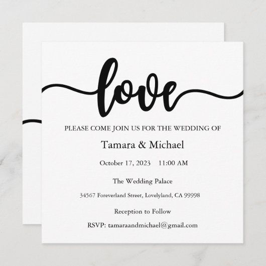 Huwelijksuitnodiging, Bruiloft Briefpapier, Liefde Kaart (Voorkant / Achterkant)