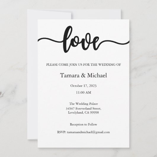 Huwelijksuitnodiging, Bruiloft Briefpapier, Liefde Kaart (Voorkant)