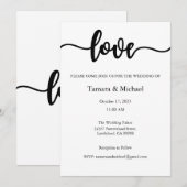 Huwelijksuitnodiging, Bruiloft Briefpapier, Liefde Kaart (Voorkant / Achterkant)