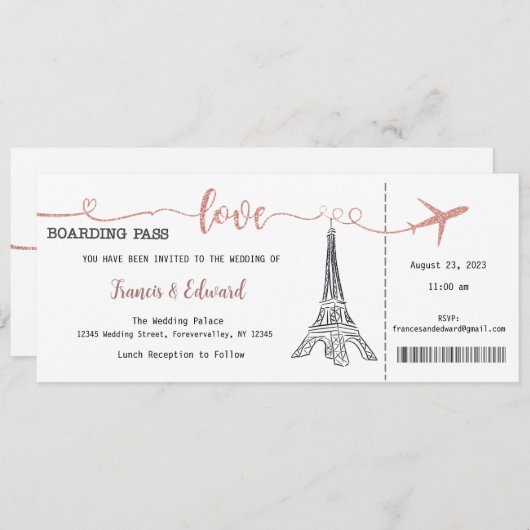 Huwelijksuitnodiging, Bruiloft Briefpapier, Liefde Kaart (Voorkant / Achterkant)