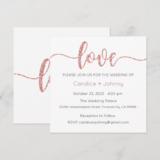 Huwelijksuitnodiging, Bruiloft Briefpapier, Liefde Kaart (Voorkant / Achterkant)