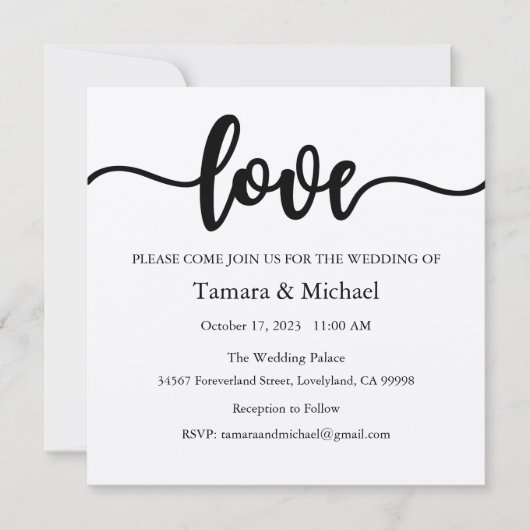 Huwelijksuitnodiging, Bruiloft Briefpapier, Liefde Kaart (Voorkant)