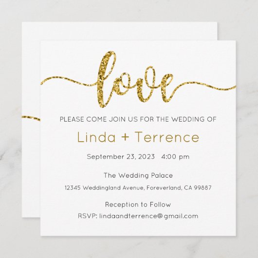 Huwelijksuitnodiging, Bruiloft Briefpapier, Liefde Kaart (Voorkant / Achterkant)