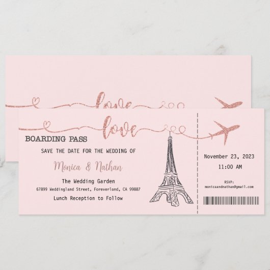 Huwelijksuitnodiging, Bruiloft Briefpapier, Liefde Kaart (Voorkant / Achterkant)