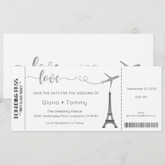 Huwelijksuitnodiging, Bruiloft Briefpapier, Liefde Kaart (Voorkant / Achterkant)