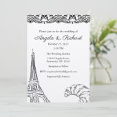 Huwelijksuitnodiging, Bruiloft Briefpapier, Paris Kaart (Staand voorkant)