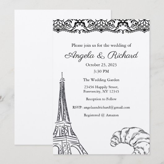 Huwelijksuitnodiging, Bruiloft Briefpapier, Paris Kaart (Voorkant / Achterkant)