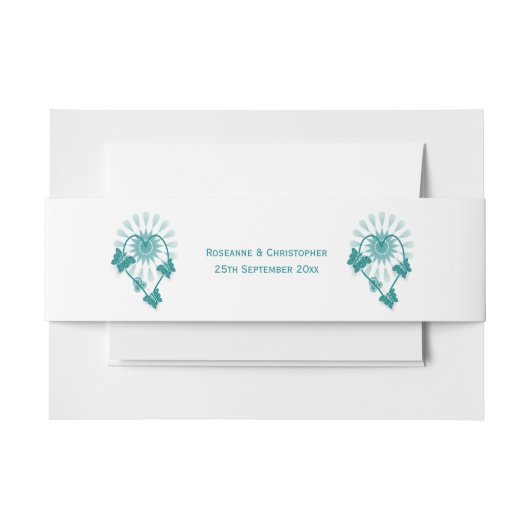 Huwelijksuitnodiging Buikband Blauwgroen Vlinders Uitnodigingen Wikkel (Voorkant Voorbeeld)