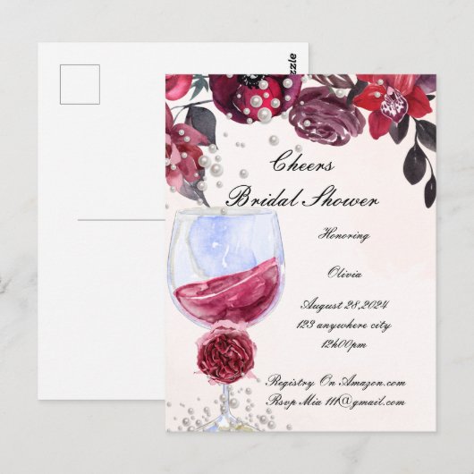 huwelijksuitnodiging burgundy briefkaart (Voorkant / Achterkant)