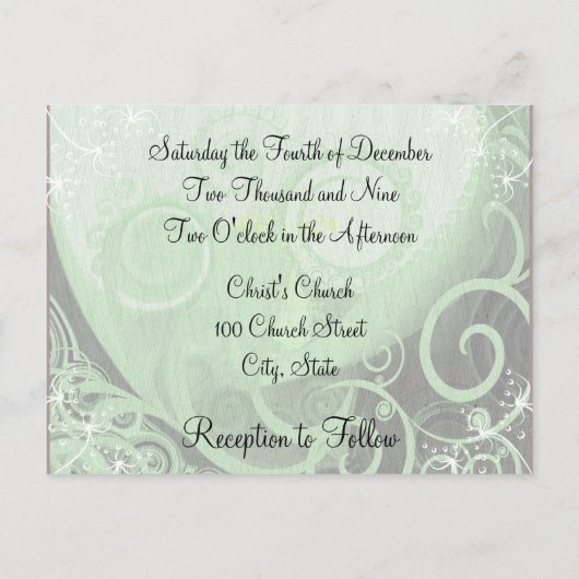 Huwelijksuitnodiging Cala Lilly Green Swirls Uitnodiging Briefkaart (Achterkant)