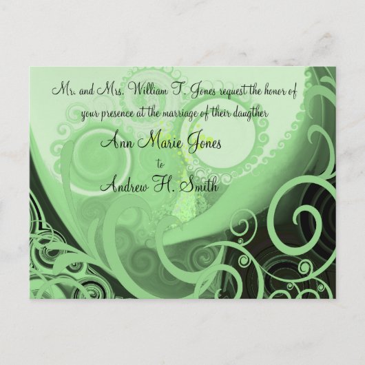 Huwelijksuitnodiging Cala Lilly Green Swirls Uitnodiging Briefkaart (Voorkant)