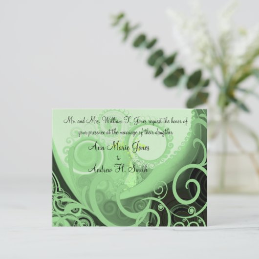 Huwelijksuitnodiging Cala Lilly Green Swirls Uitnodiging Briefkaart (Staand voorkant)