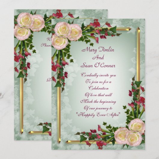 Huwelijksuitnodiging calla lelies en rozen kaart (Voorkant / Achterkant)