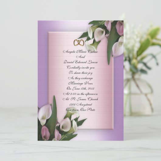 Huwelijksuitnodiging calla lelies kaart (Staand voorkant)