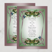 Huwelijksuitnodiging calla lelies Vlinders mauve, Kaart (Voorkant / Achterkant)