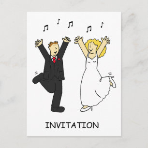 Huwelijksuitnodiging Cartoon bruid en bruidegom Uitnodiging Briefkaart