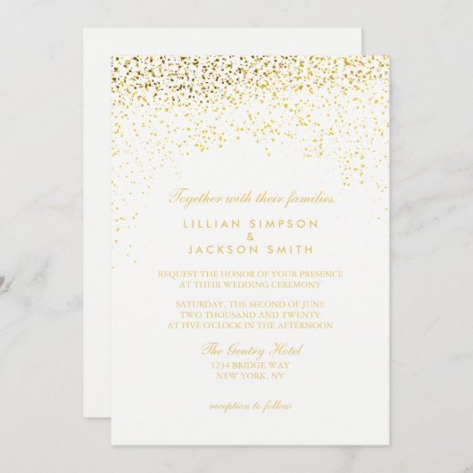 Huwelijksuitnodiging - Confetti - Wit Kaart (Voorkant / Achterkant)