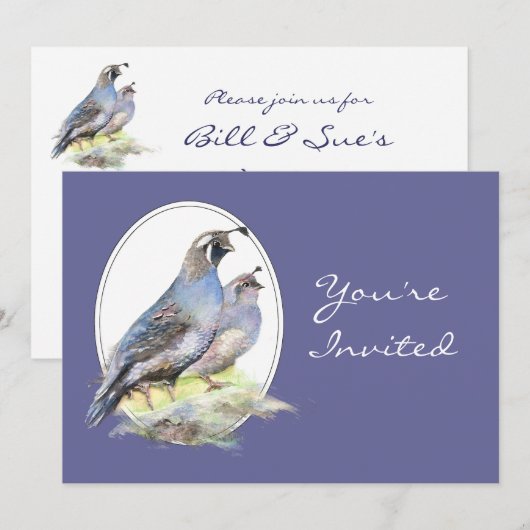 Huwelijksuitnodiging Custom California Quail Birds Kaart (Voorkant / Achterkant)