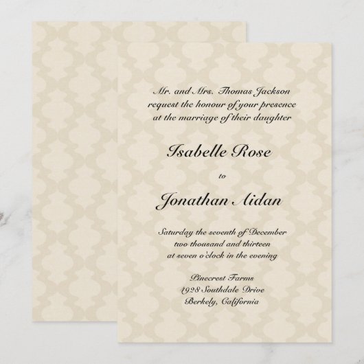 Huwelijksuitnodiging - damask linnen look kaart (Voorkant / Achterkant)