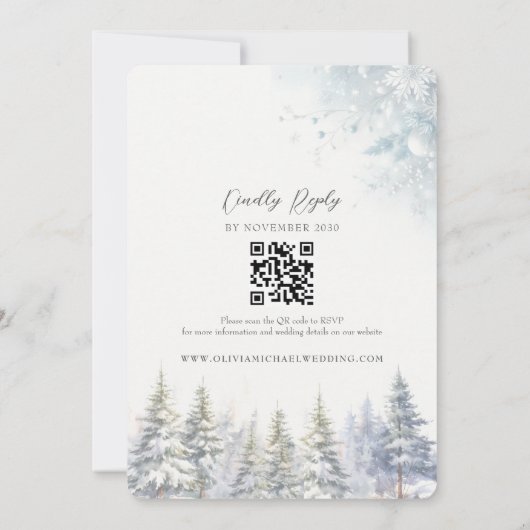 Huwelijksuitnodiging Dennenbomen Winter Kaart (Achterkant)