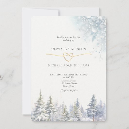 Huwelijksuitnodiging Dennenbomen Winter Kaart (Voorkant)