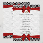Huwelijksuitnodiging elegant Damask met rode boog Kaart (Voorkant / Achterkant)