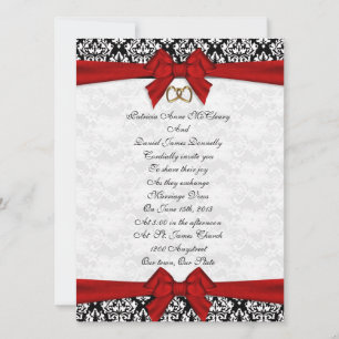 Huwelijksuitnodiging elegant Damask met rode boog Kaart