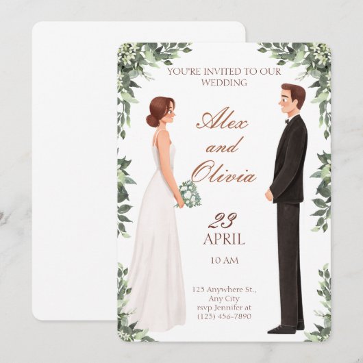 Huwelijksuitnodiging, elegant en eenvoudig kaart (Voorkant / Achterkant)