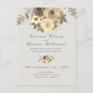 Huwelijksuitnodiging elegant geel rose bord grijs briefkaart