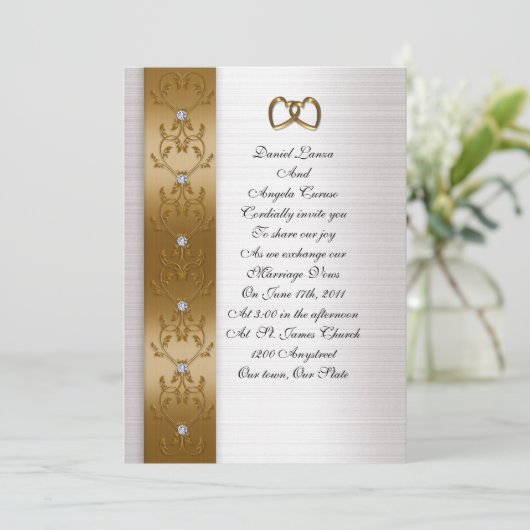 Huwelijksuitnodiging elegant goud kaart (Staand voorkant)