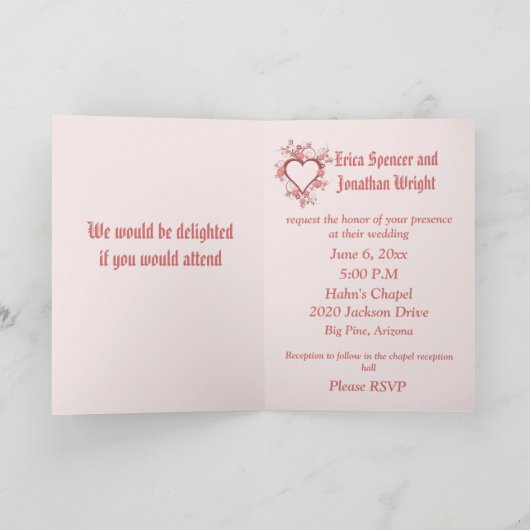 Huwelijksuitnodiging, Elegant Hart Lijst (Binnen)