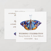 Huwelijksuitnodiging, Elegante, Blauwe Vlinderkuns Kaart (Voorkant / Achterkant)
