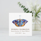 Huwelijksuitnodiging, Elegante, Blauwe Vlinderkuns Kaart (Staand voorkant)