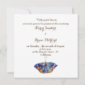 Huwelijksuitnodiging, Elegante, Blauwe Vlinderkuns Kaart (Achterkant)