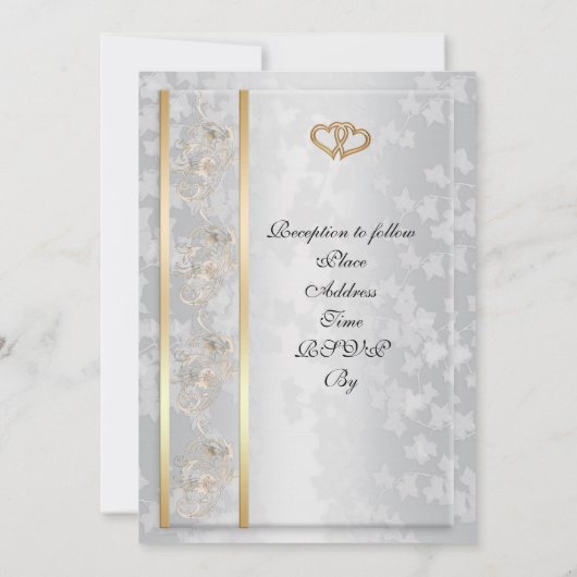 Huwelijksuitnodiging elegante gouden harten kaart (Achterkant)