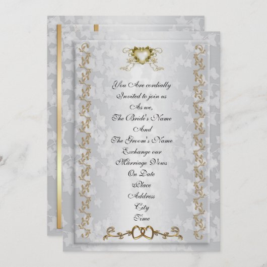 Huwelijksuitnodiging elegante gouden harten kaart (Voorkant / Achterkant)